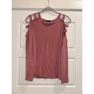 Shiela Rose Women Mauve Pink Strappy Cold Shoulder Long Sleeve Top Medium BT1542